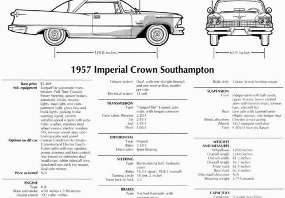 Chrysler Imperial Crown Southhampton (1957) (Крайслер Империал Краун Соутхамптон (1957)) - чертежи (рисунки) автомобиля